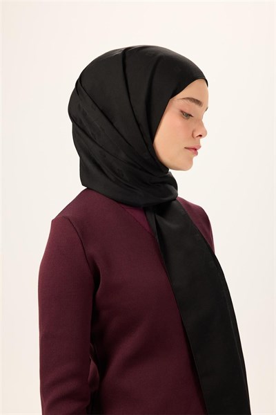 Pamuk Polyester Liva Şal Siyah Düz Dokulu Tok Duruşlu 90x200