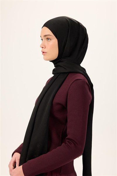 Pamuk Polyester Liva Şal Siyah Düz Dokulu Tok Duruşlu 90x200