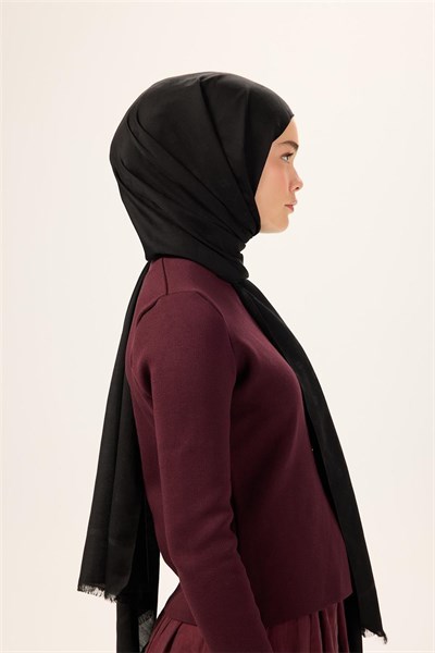 Pamuk Polyester Liva Şal Siyah Düz Dokulu Tok Duruşlu 90x200
