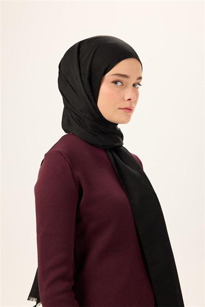 Pamuk Polyester Liva Şal Siyah Düz Dokulu Tok Duruşlu 90x200
