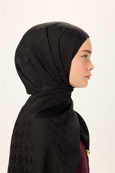 Pamuk Polyester Liva Şal Siyah Düz Tok Duruşlu 90x200