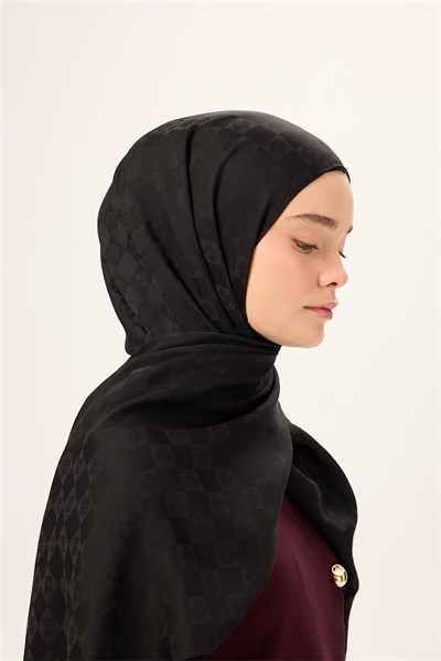 Pamuk Polyester Liva Şal Siyah Düz Tok Duruşlu 90x200