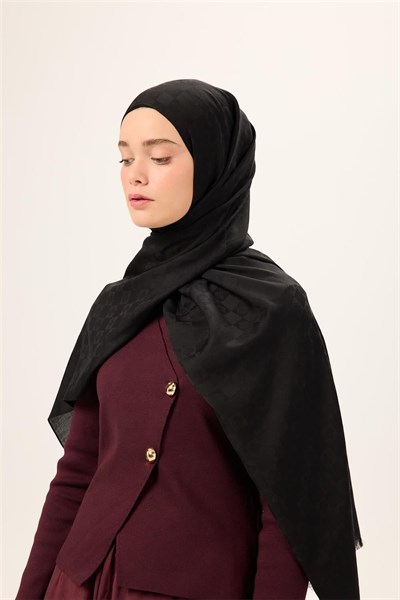 Pamuk Polyester Liva Şal Siyah Düz Tok Duruşlu 90x200