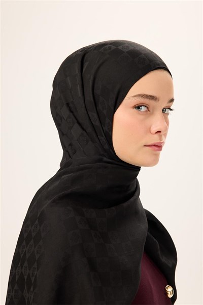 Pamuk Polyester Liva Şal Siyah Düz Tok Duruşlu 90x200