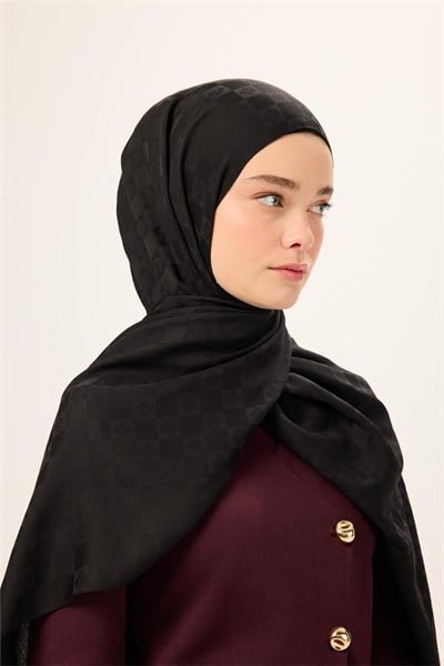 Pamuk Polyester Liva Şal Siyah Düz Tok Duruşlu 90x200