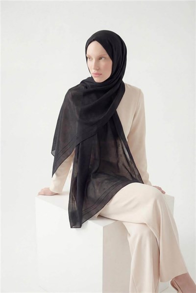 Pamuk Polyester Liva Şal Siyah Nefes Alan Dokulu 90x200
