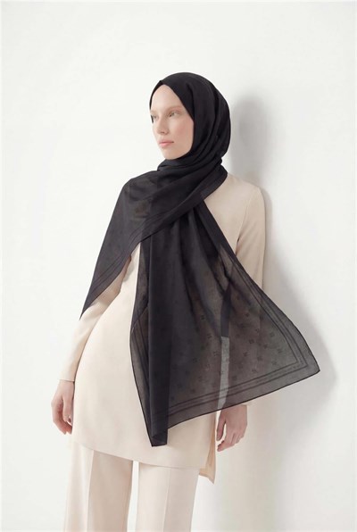 Pamuk Polyester Liva Şal Siyah Nefes Alan Dokulu 90x200