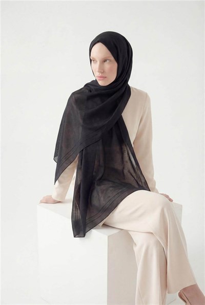 Pamuk Polyester Liva Şal Siyah Nefes Alan Dokulu 90X200