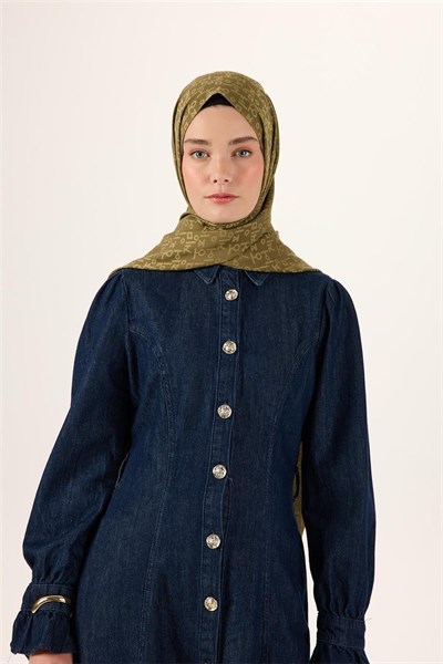 Pamuk Polyester Liva Şal Zeytin Yeşili Kaymaz Tok Duruşlu 90x200