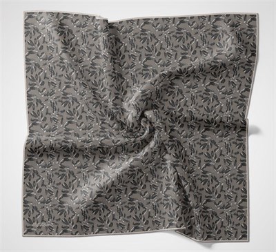 Pamuk Polyester Soft Eşarp Açık Gri Çiçek Desenli Kaymaz Dokulu 90x90