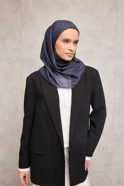 Pamuk Polyester Soft Eşarp Açık Gri Geometrik Desenli Kaymaz Dokulu Tok Duruşlu 90x90