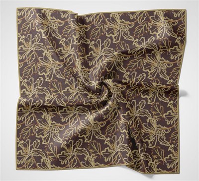 Pamuk Polyester Soft Eşarp Açık Kahverengi Lilium Desenli Kaymaz Dokulu 90x90
