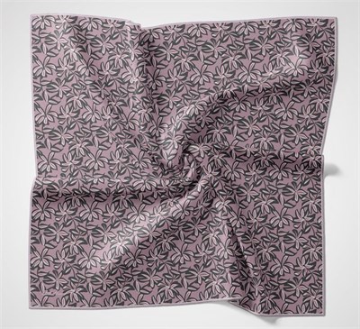 Pamuk Polyester Soft Eşarp Açık Pembe Flora Desenli Kaymaz Dokulu 90x90