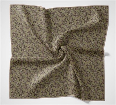 Pamuk Polyester Soft Eşarp Asker Yeşili Çiçek Desenli Kaymaz Dokulu 90x90
