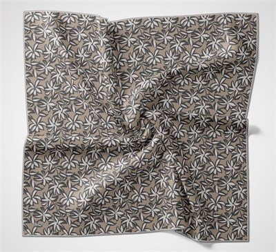 Pamuk Polyester Soft Eşarp Bej Flora Desenli Kaymaz Dokulu 90x90