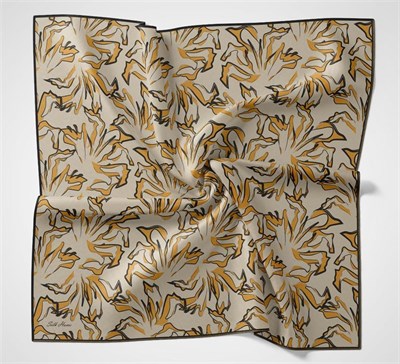 Pamuk Polyester Soft Eşarp Bej Soyut Desenli Tok Duruşlu 90x90