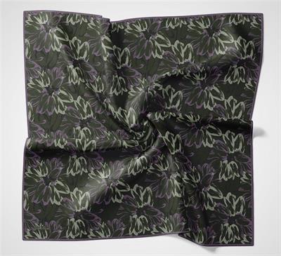 Pamuk Polyester Soft Eşarp Botanik Desen Kına Yeşili 90*90