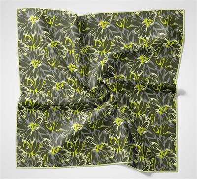 Pamuk Polyester Soft Eşarp Botanik Desen Yeşil 90*90