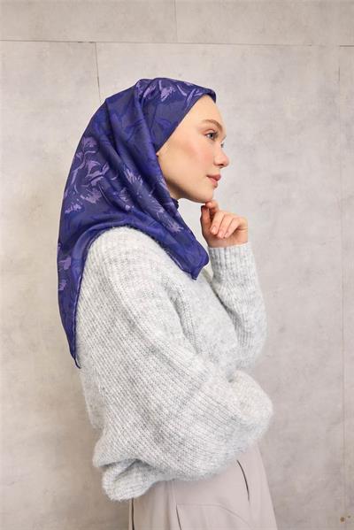 Pamuk Polyester Soft Eşarp Büyük Papatya Desen Violet 90x90