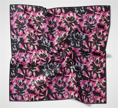 Pamuk Polyester Soft Eşarp Büyük Papatya Desen Siyah 90x90