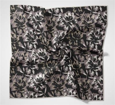 Pamuk Polyester Soft Eşarp Büyük Papatya Desen Siyah 90x90