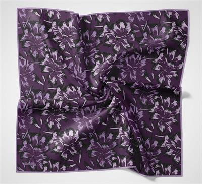 Pamuk Polyester Soft Eşarp Büyük Papatya Desen Mor 90x90