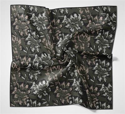 Pamuk Polyester Soft Eşarp Büyük Papatya Desen Asker Yeşili 90x90