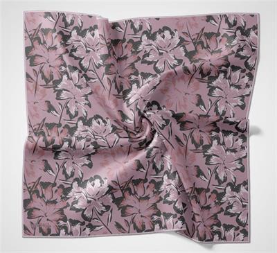 Pamuk Polyester Soft Eşarp Büyük Papatya Desen Toz Pembe 90x90