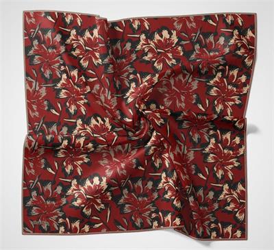 Pamuk Polyester Soft Eşarp Büyük Papatya Desen Bayrak Kırmızısı 90x90