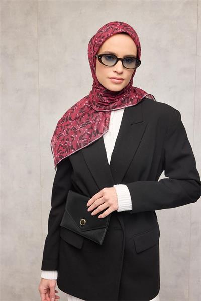 Pamuk Polyester Soft Eşarp Çiçek Desen Vişne 90*90