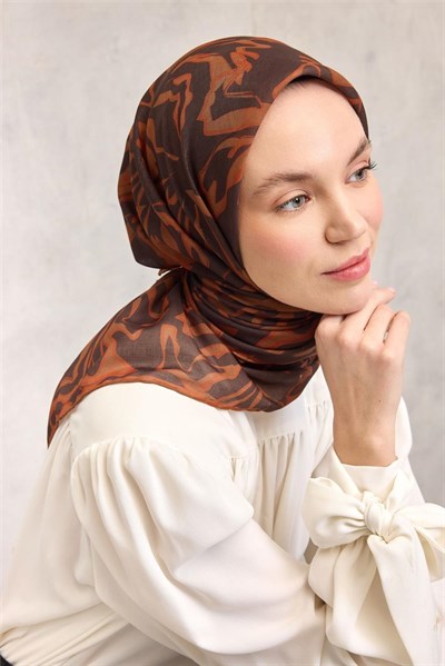Pamuk Polyester Soft Eşarp Dumanlı Siyah Soyut Desenli Tok Duruşlu 90x90