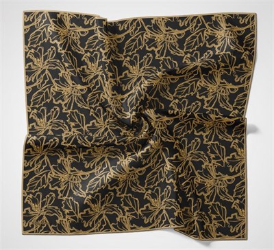 Pamuk Polyester Soft Eşarp Dumanlı Siyah Lilyum Desenli Tok Duruşlu 90x90
