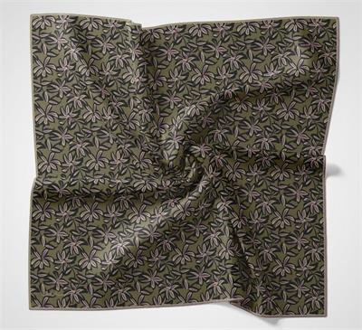 Pamuk Polyester Soft Eşarp Flora Desen Asker Yeşili 90*90
