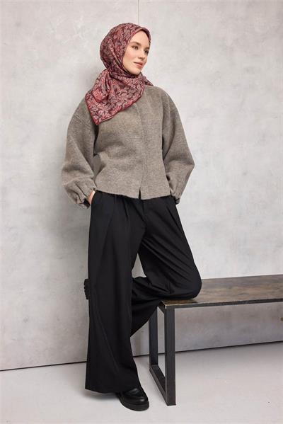 Pamuk Polyester Soft Eşarp Flora Desen Kiremit Bordo 90*90