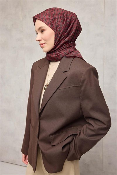 Pamuk Polyester Soft Eşarp Geometrik Desen Siyah 90x90