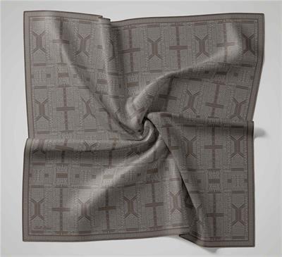 Pamuk Polyester Soft Eşarp Geometrik Desen Gri 90*90
