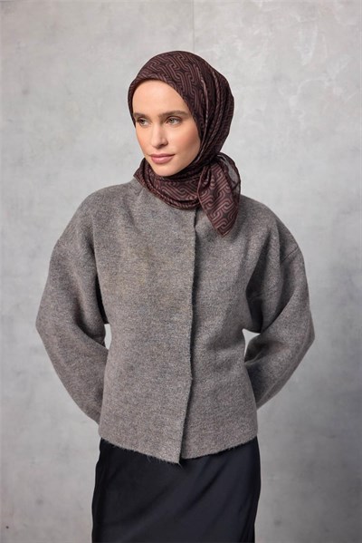Pamuk Polyester Soft Eşarp Geometrik Desen Koyu Siyah 90x90