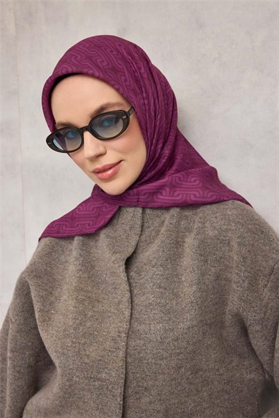 Pamuk Polyester Soft Eşarp Geometrik Desen Eflatun 90x90