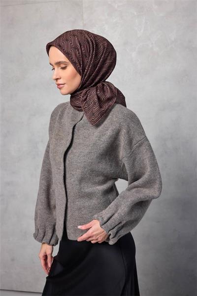 Pamuk Polyester Soft Eşarp Geometrik Desen Koyu Siyah 90x90