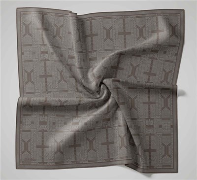 Pamuk Polyester Soft Eşarp Gri Geometrik Desenli Kaymaz Tok Duruşlu 90x90