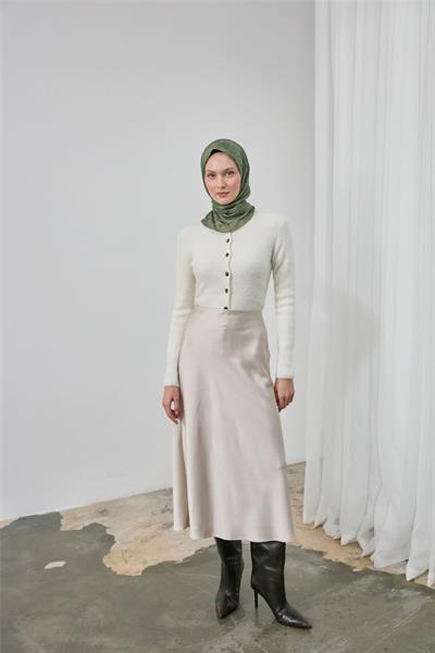 Pamuk Polyester Soft Eşarp Haki Yaprak Desen 90*90