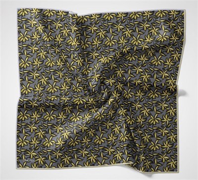 Pamuk Polyester Soft Eşarp Hardal Flora Desenli Kaymaz Dokulu 90x90