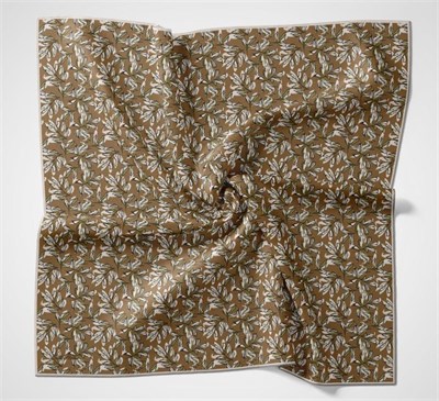 Pamuk Polyester Soft Eşarp Hardal Ton Çiçek Desenli Kaymaz Dokulu 90x90
