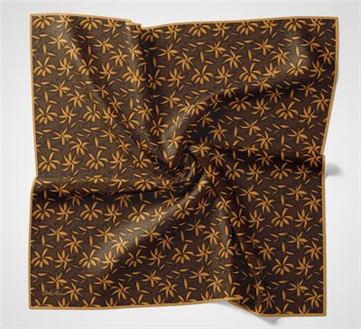 Pamuk Polyester Soft Eşarp Kahverengi Flora Desenli Kaymaz Dokulu 90x90