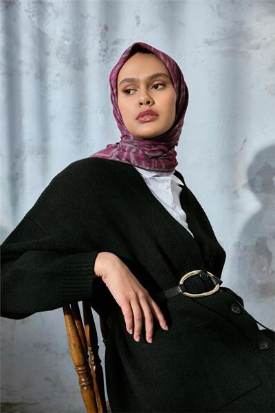 Pamuk Polyester Soft Eşarp Kahverengi Geometrik Desen 90*90