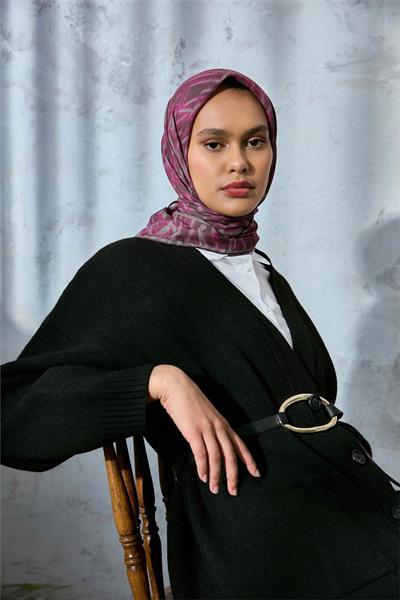 Pamuk Polyester Soft Eşarp Kahverengi Geometrik Desen 90*90