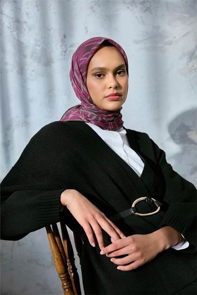 Pamuk Polyester Soft Eşarp Kahverengi Geometrik Desen 90*90