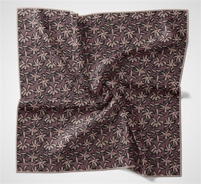 Pamuk Polyester Soft Eşarp Kiremit-Mürdüm Flora Desenli Kaymaz Dokulu 90x90