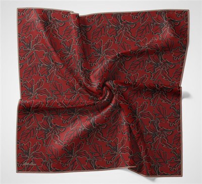 Pamuk Polyester Soft Eşarp Kırmızı Zemin Vizon-Siyah Lilyum Desenli Kaymaz Tok Duruşlu 90x90