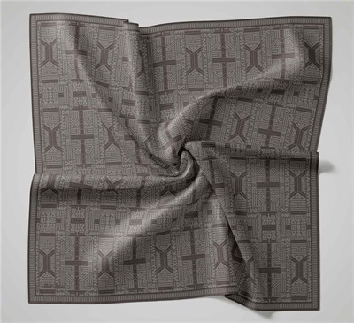 Pamuk Polyester Soft Eşarp Koyu Gri Geometrik Desenli Kaymaz Tok Duruşlu 90x90